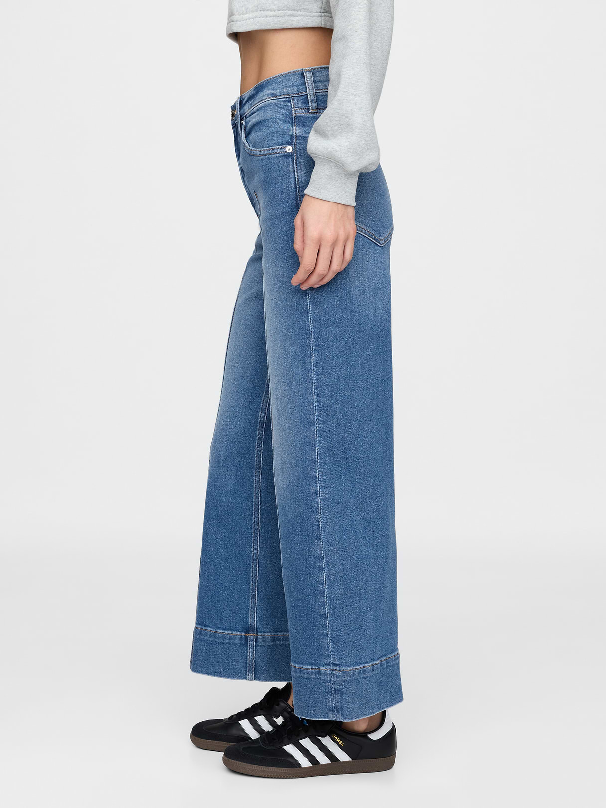 High Rise Stride Wide-Leg Ankle Jeans - Seamed medium wash