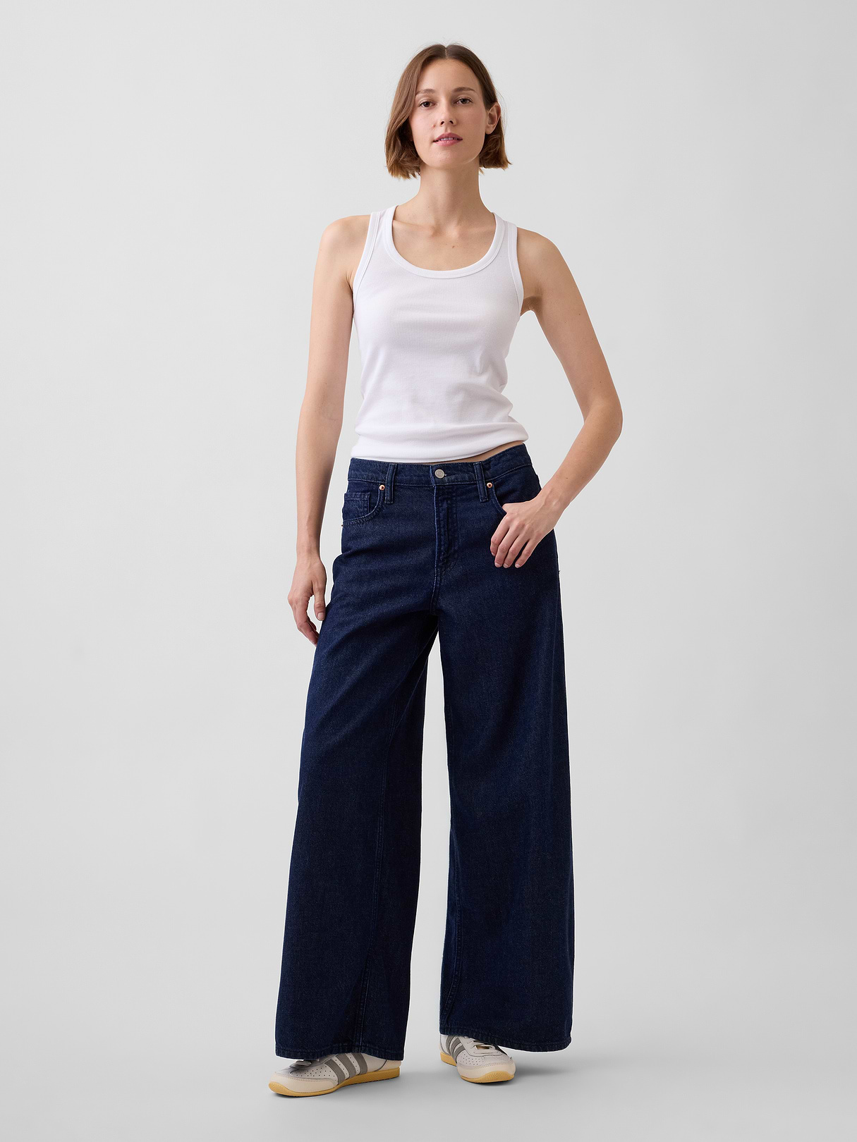 Mid Rise Denim Stripe Baggy Jeans - Rinsed indigo