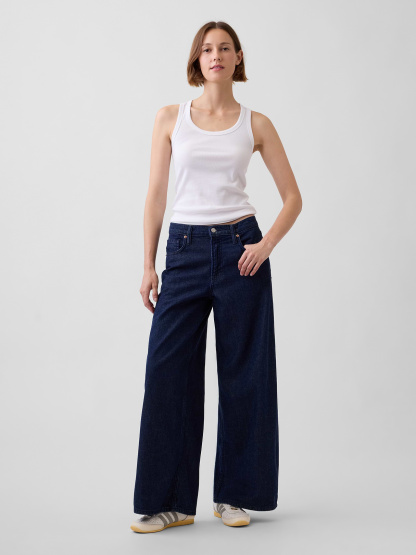 Mid Rise Denim Stripe Baggy Jeans - Rinsed indigo