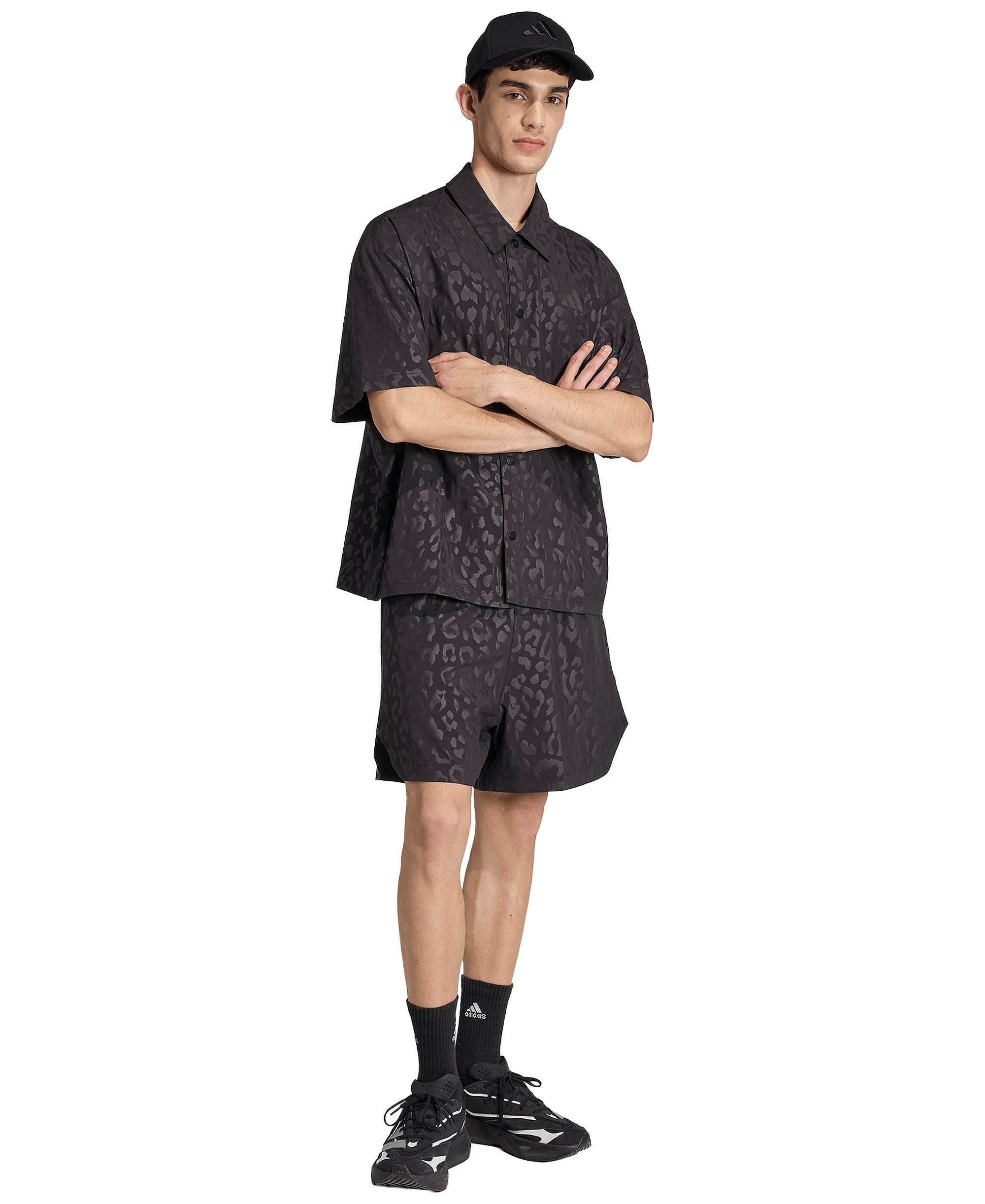 adidas Men's Tech Leopard Short-Sleeve Shirt - Black