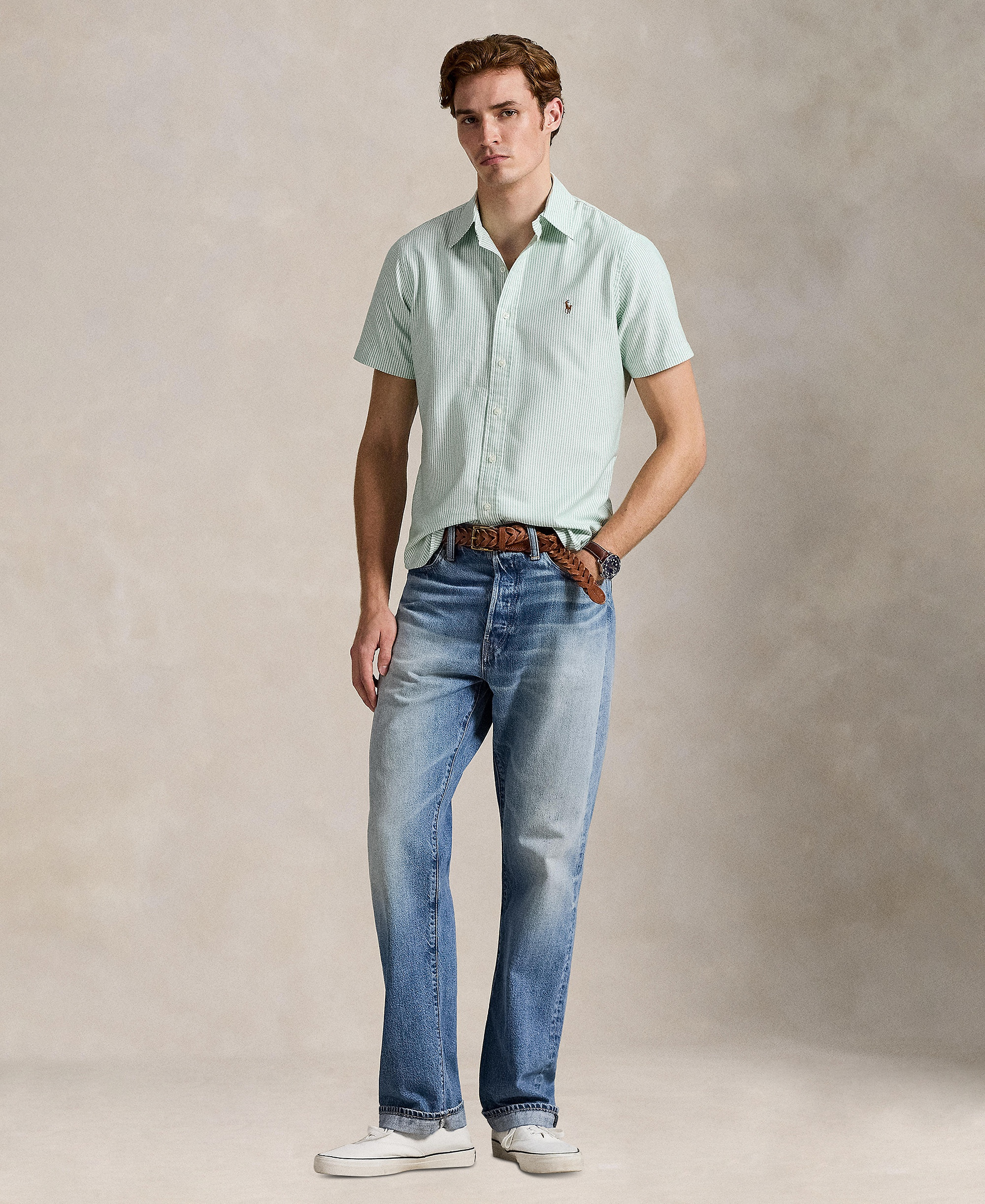 Polo Ralph Lauren Men's Classic-Fit Short-Sleeve Oxford Shirt - Cruise Green/White