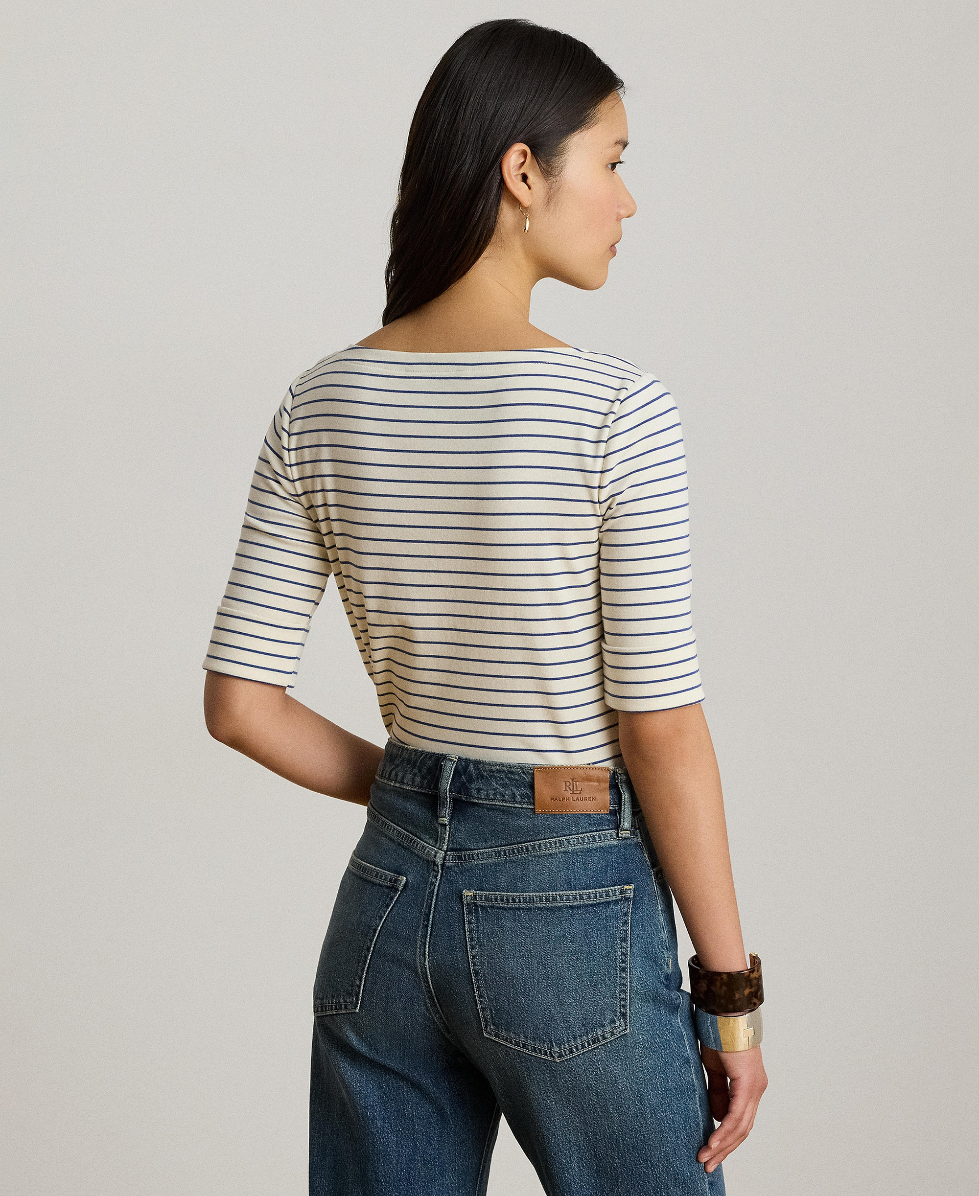 Lauren Ralph Lauren Women's Striped Boat Neck Top - Mas Cream/Inky Blue