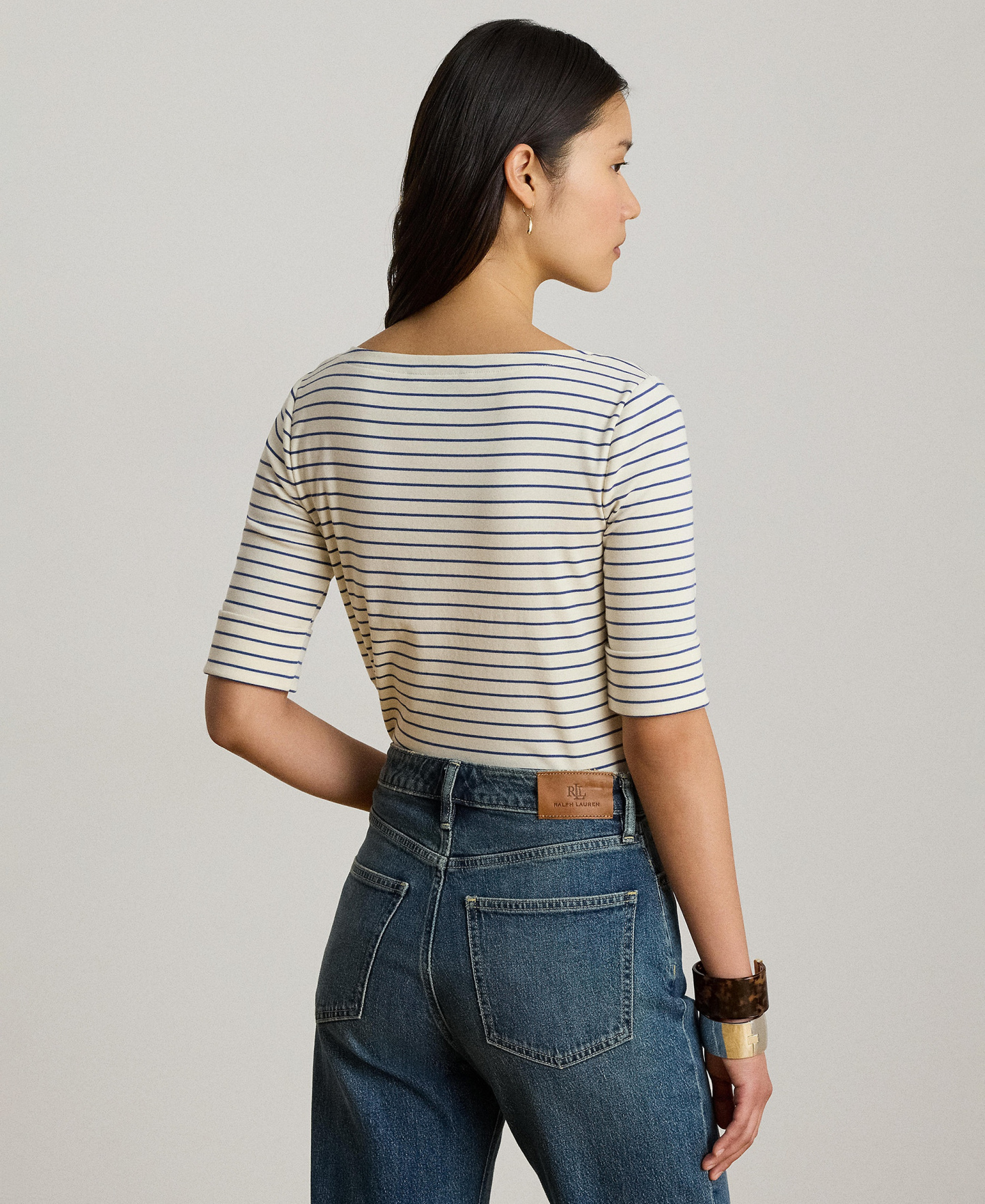 Lauren Ralph Lauren Women's Striped Boat Neck Top - Mas Cream/Inky Blue