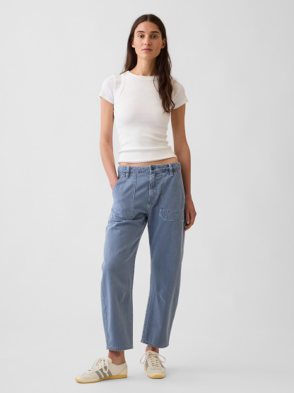 Mid Rise Barrel Utility Ankle Pants - Sargassus blue