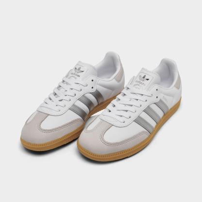 Women's adidas Originals Samba OG Casual Shoes - Part 6 - Cloud White/Silver Metallic/Grey One - Both shoes facing left