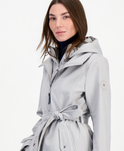 Tommy Hilfiger Women's Hooded Belted Softshell Coat, Created for Macy's - STONE