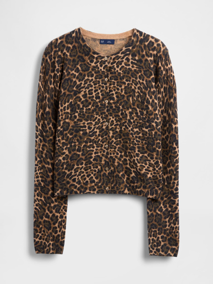 CashSoft Crop Cardigan - Leopard brown