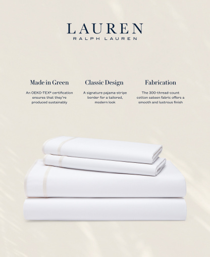 Lauren Ralph Lauren Spencer 300 Thread Count Sateen Border Sheet Set, Queen - Classic Cream