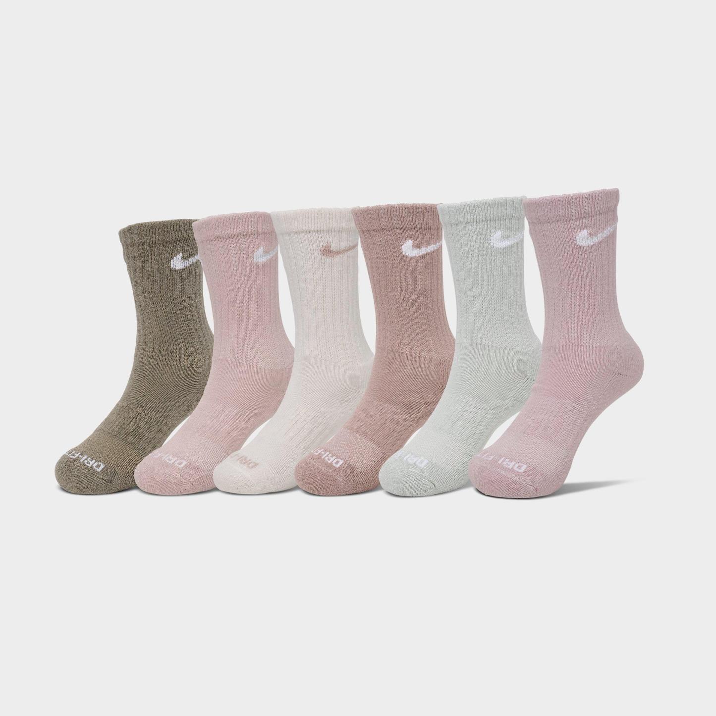 Little Kids' Nithtke Dri-Fit Crew Socks (6-Pack) - Sail/Olive/Pink