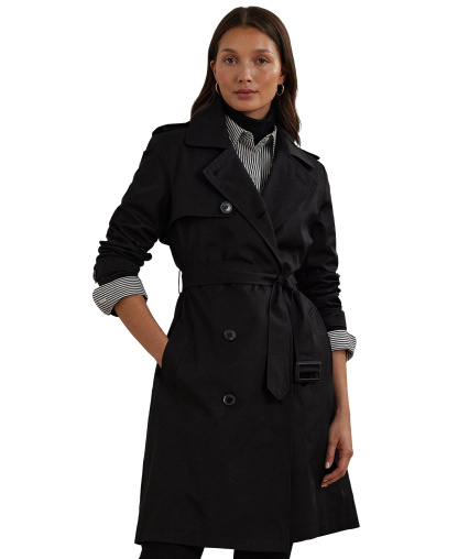 Lauren Ralph Lauren Petite Water-Resistant Double-Breasted Trench Coat, Created for Macy's - Black