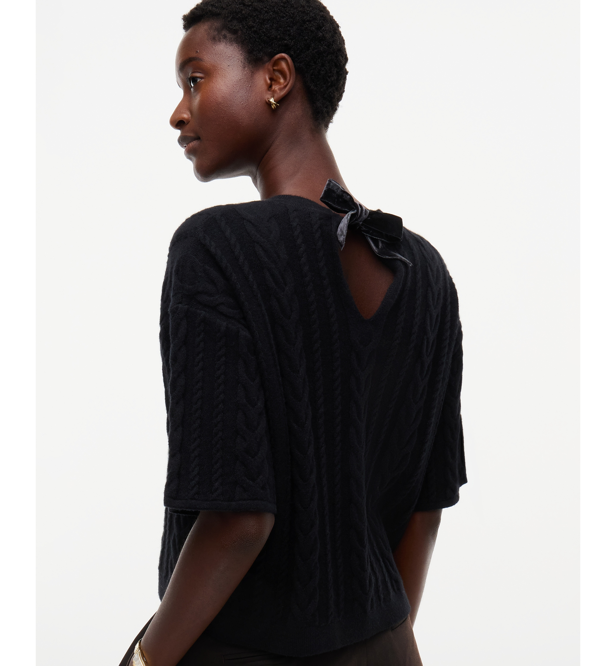 Tommy Hilfiger Women's Cable-Knit Bow Detail Crewneck Sweater - Black