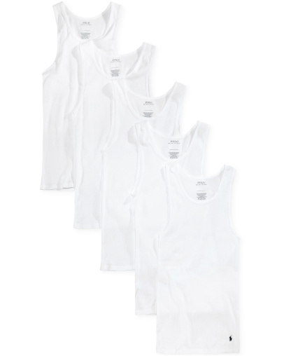 Polo Ralph Lauren Men's 5-Pack Cotton Undershirt Tank Tops - White Pack