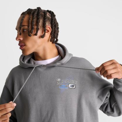 Men's New Balance Puffed Fleece Pullover Hoodie - Grey/Blue - view 5