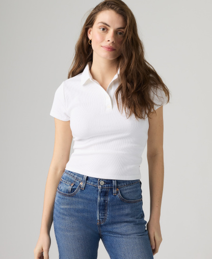 Levi's Women's Short-Sleeve Rory Ribbed Polo Shirt - Bright White