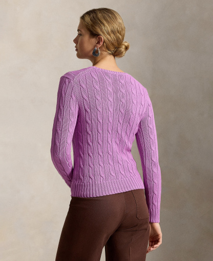 Polo Ralph Lauren Women's Cable-Knit Cotton Crewneck Sweater - Thistle Pink
