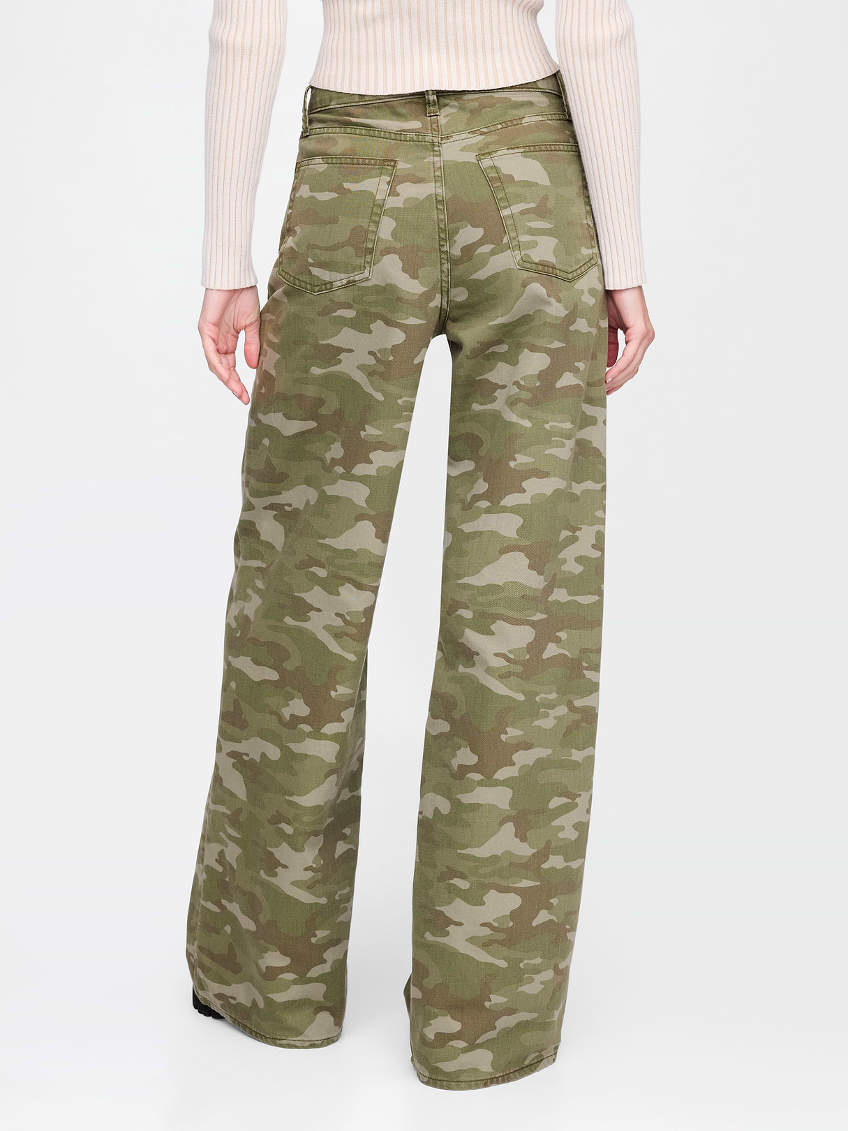 Mid Rise Denim Stripe Baggy Jeans - Green camo