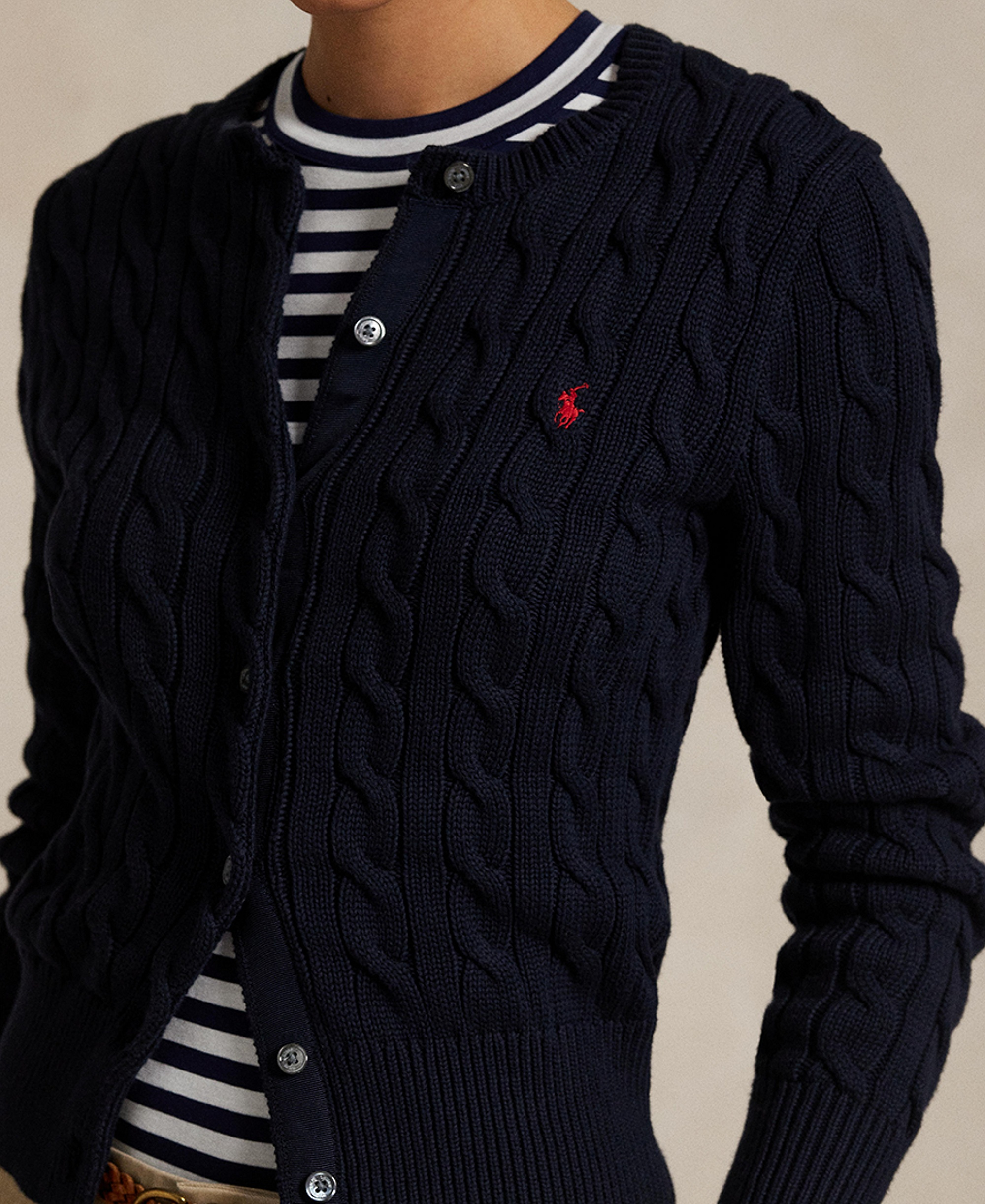 Polo Ralph Lauren Women's Cable-Knit Cotton Crewneck Cardigan Sweater - Hunter Navy