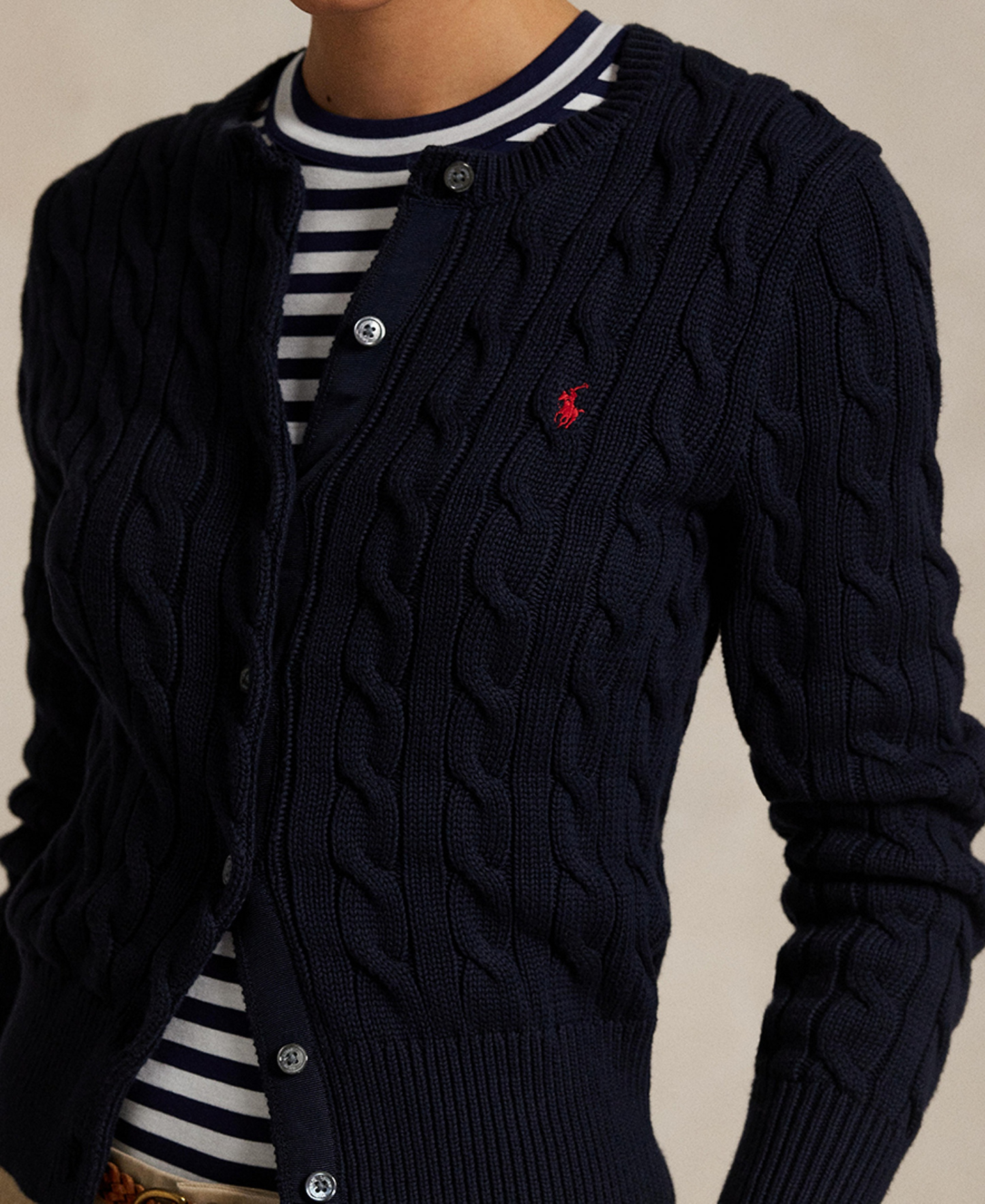 Polo Ralph Lauren Women's Cable-Knit Cotton Crewneck Cardigan Sweater - Hunter Navy