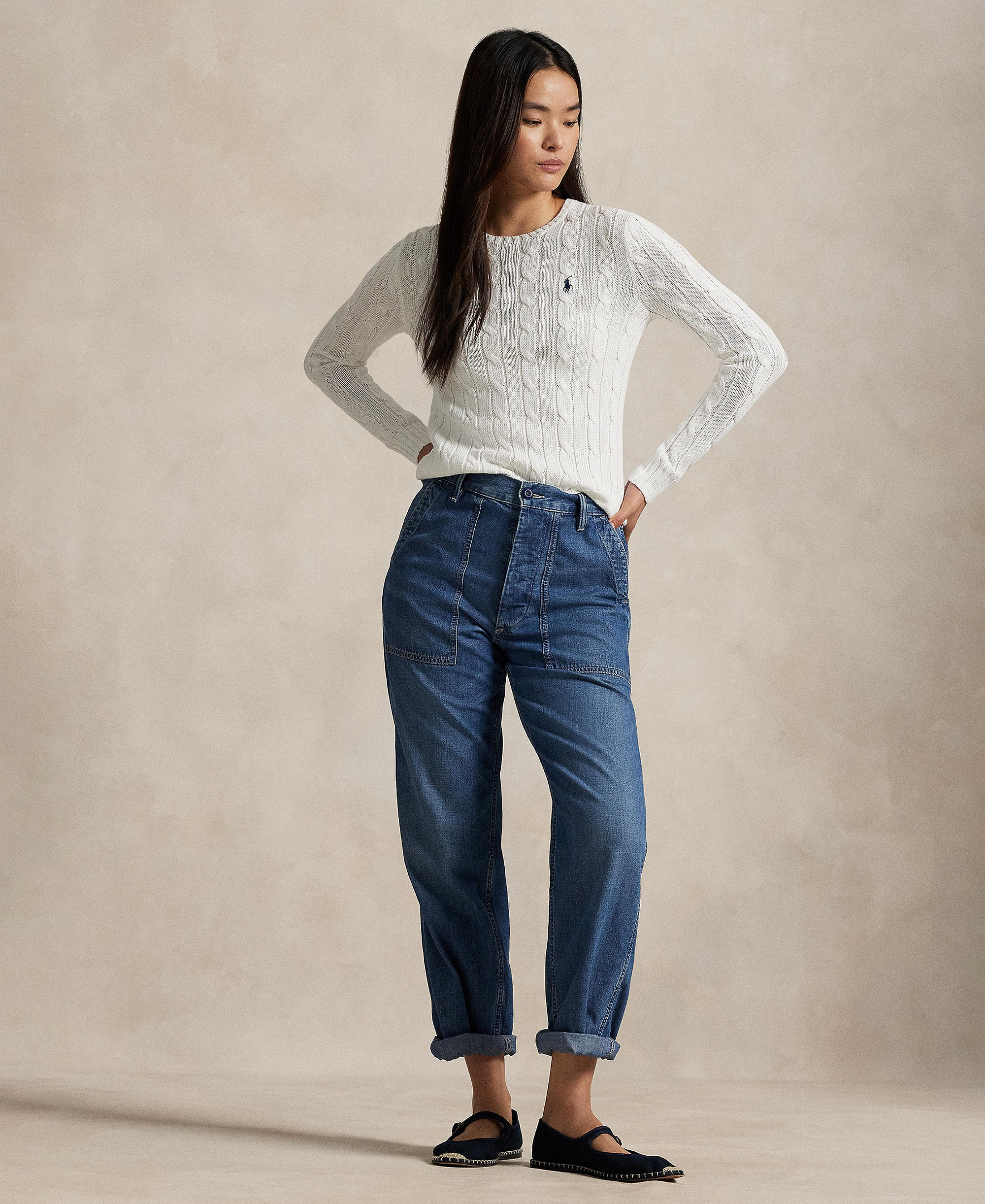 Polo Ralph Lauren Women's Cable-Knit Cotton Crewneck Sweater - Classic White