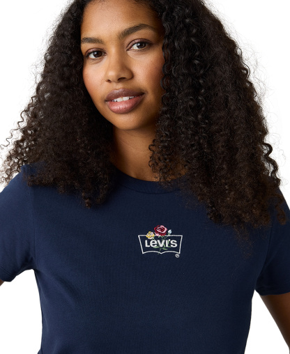 Levi's Women's Perfect Graphic Logo Cotton T-Shirt - Emb Rose Bw Navy Blazer