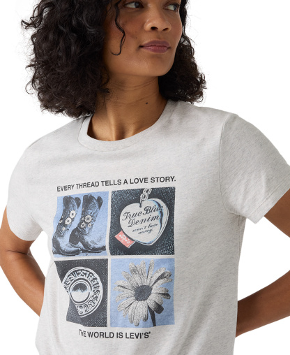 Levi's Women's Perfect Graphic Logo Cotton T-Shirt - Archival Grid Pt Orbit Heather Gray