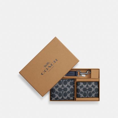 Boxed 3-In-1 Wallet Gift Set In Signature Canvas - Silver/Denim Chalk - view 2