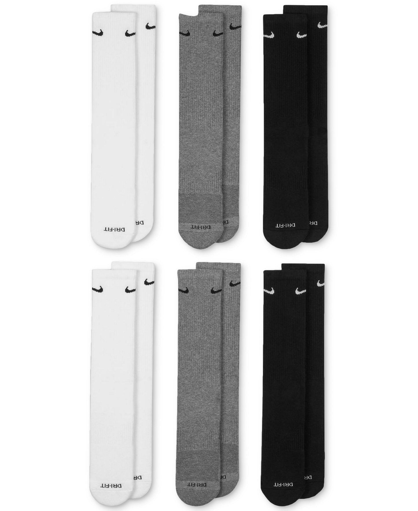 Nike Unisex Everyday Plus Cushioned Training Crew Socks, 6-Pack - White/Gray/Black