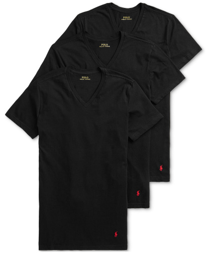 Polo Ralph Lauren Men's 3-Pack V-Neck Classic Undershirts - Polo Black