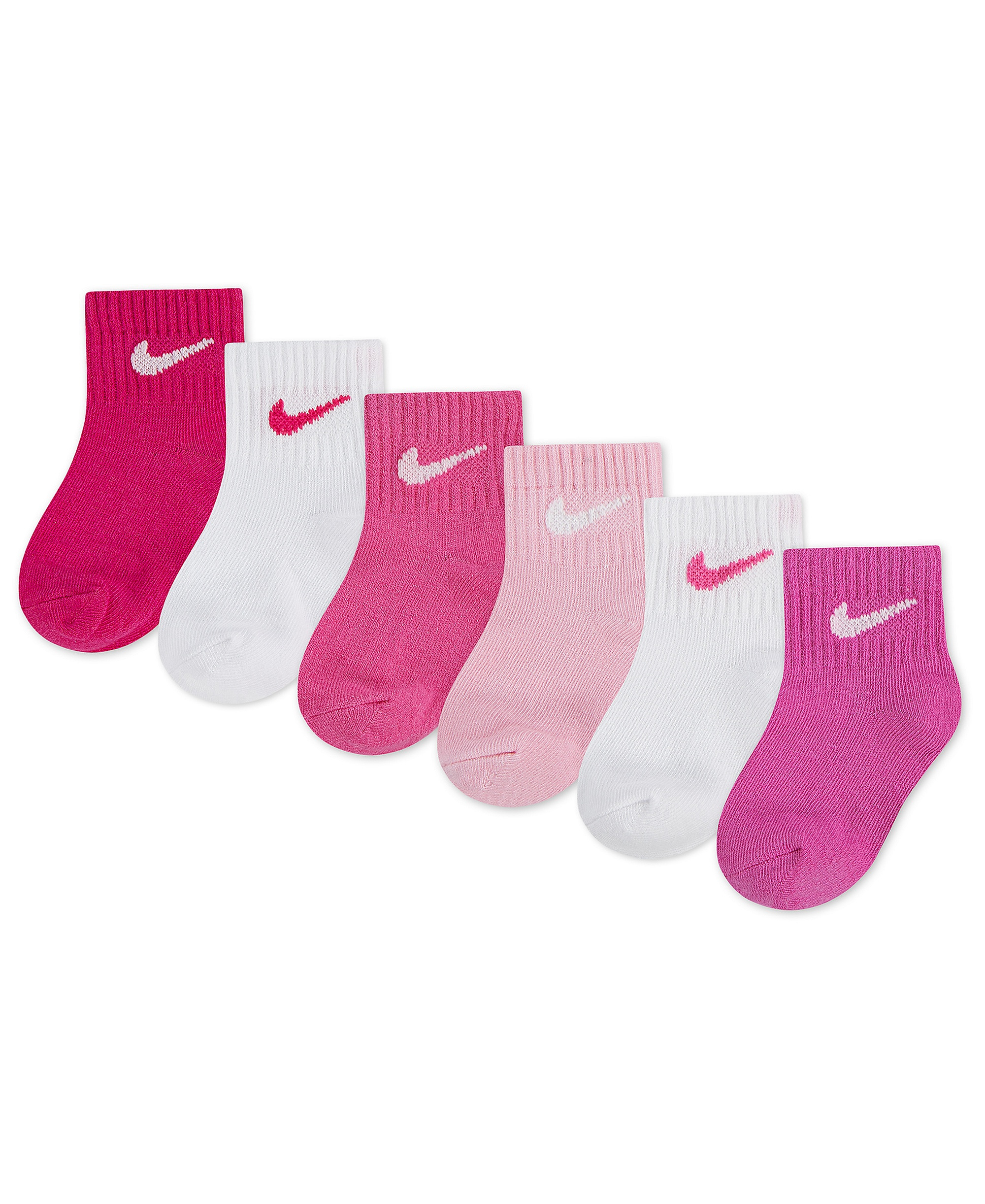 Nike Baby and Toddler Boys' and Baby Girls' Swoosh Ankle Socks, 6-Pack - Pink/White