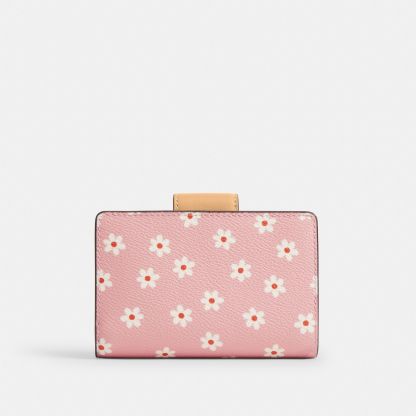 Medium Corner Zip Wallet With Floral Print - Gold/Pink Multi - view 4