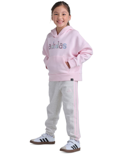 adidas Girls' 2T-6X Long-Sleeve Hoodie and Jogger Pants, 2-Piece Set - Distilled Pink