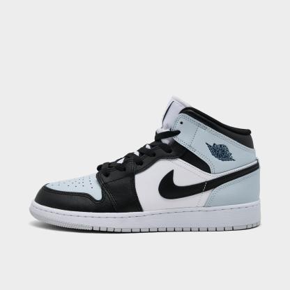 Big Kids' Air Jordan Retro 1 Mid Casual Shoes - Black/Black/Aura/Squadron Blue - view 1
