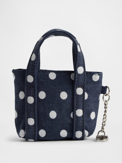 Logo Tote Bag Charm - Navy polka dot