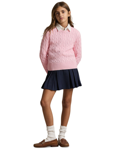 Polo Ralph Lauren Girls' 7-16 Cable-Knit Long Sleeves Sweater - Hint of Pink, Nevis