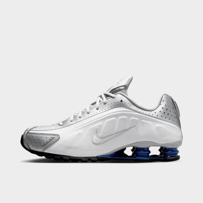 Men's Nike Shox R4 Casual Shoes - White/Metallic Silver/Deep Royal Blue/White