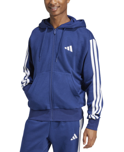adidas Men's Regular-Fit 3-Stripes Full-Zip Fleece Hoodie - Dark Blue/White