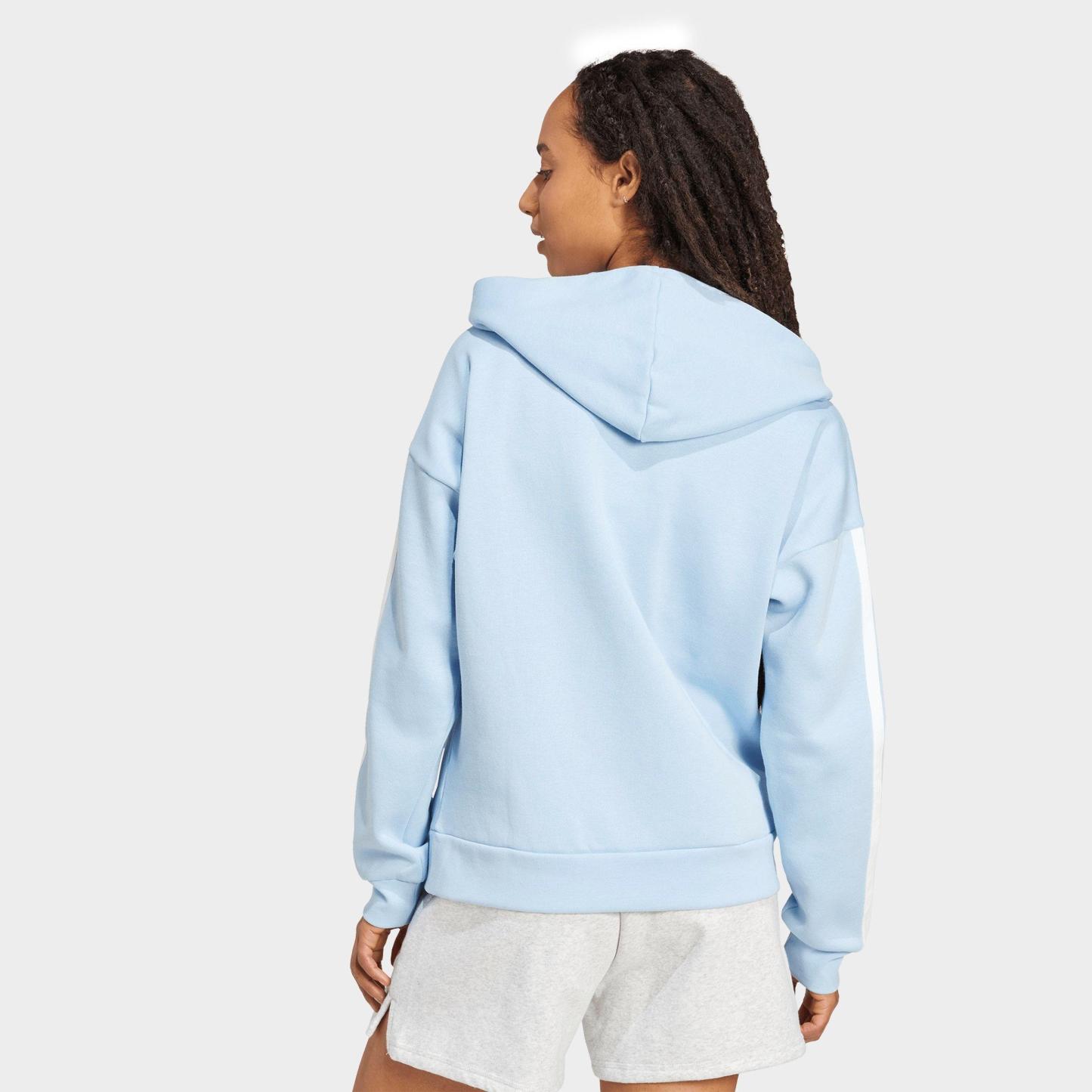 Women's adidas Essentials 3-Stripes Fleece Full-Zip Hoodie - Glow Blue/White