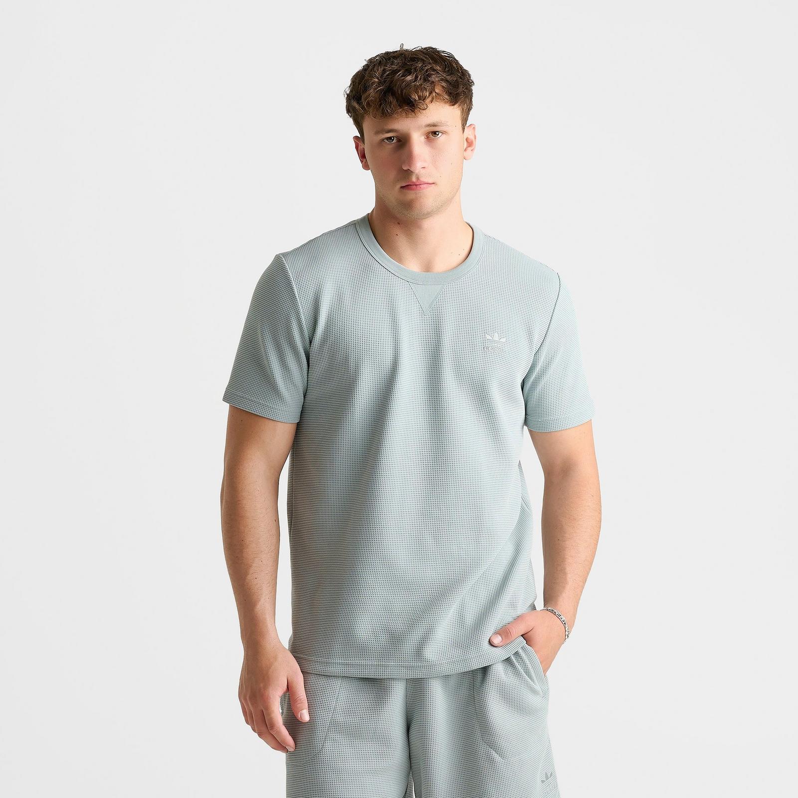 Men's adidas Originals Trefoil Essentials Waffle T-Shirt - Wonder Sage - view 3