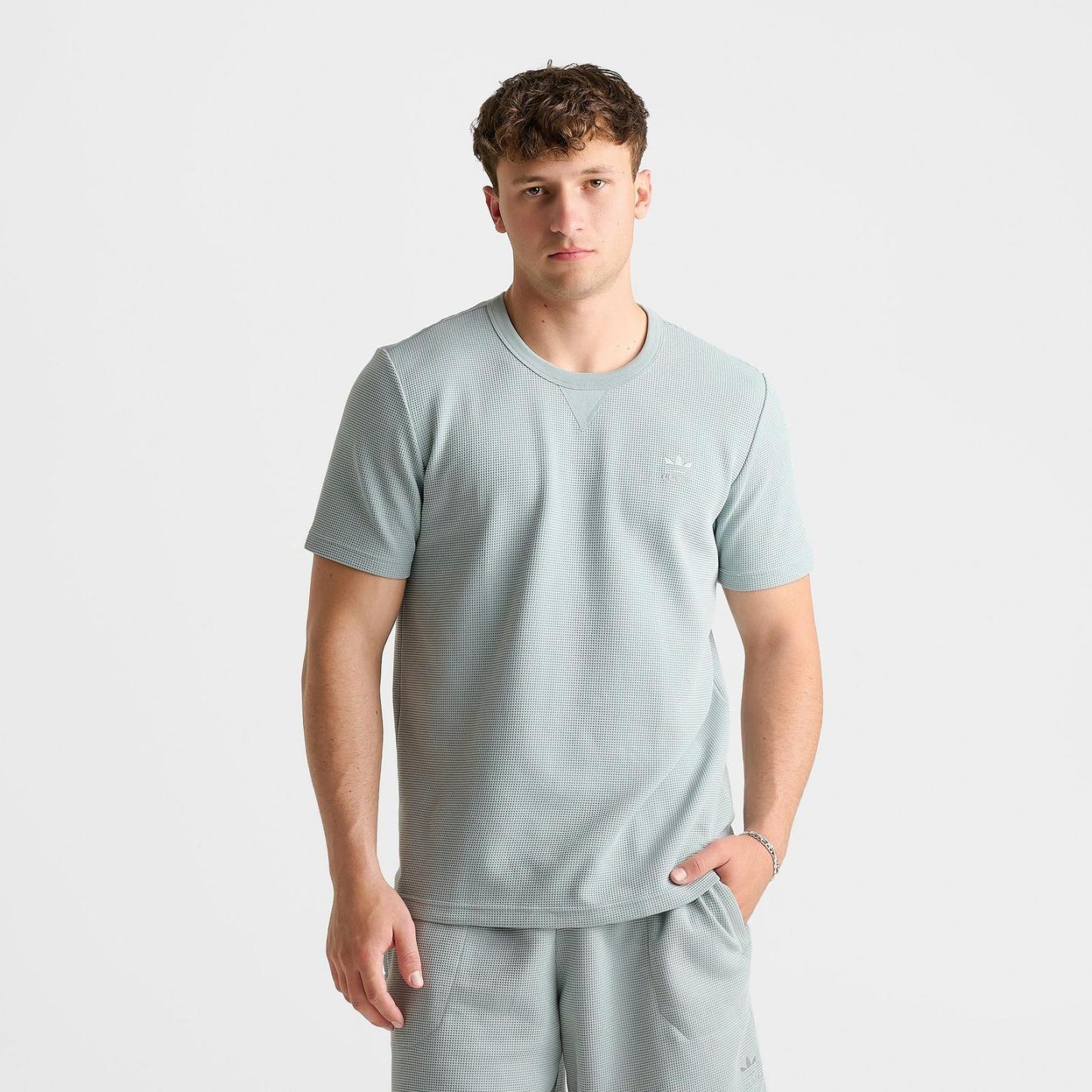 Men's adidas Originals Trefoil Essentials Waffle T-Shirt - Wonder Sage - view 3