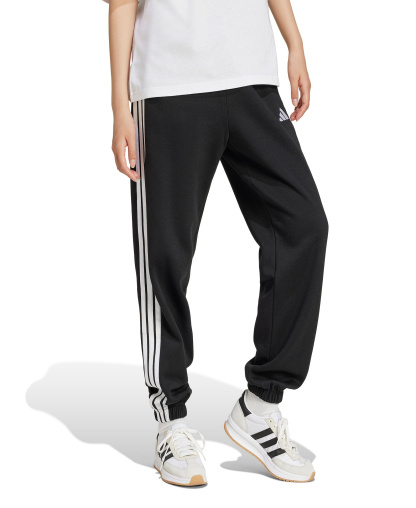 adidas Women's Essentials 3-Stripes Pull-On Fleece Loose Pants - Black/White