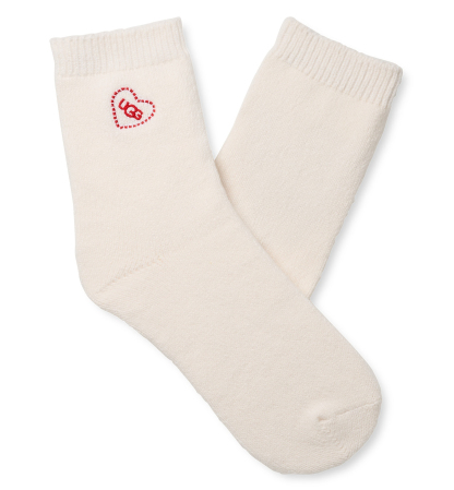 UGG Women's Rib Knit Slouchy Quarter Embroidered Heart Socks - W Rib Knit Slouchy Quart