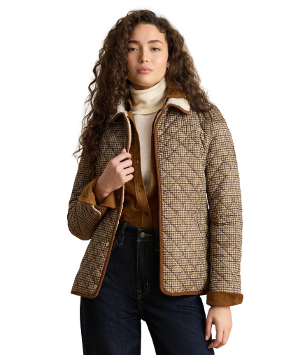 Lauren Ralph Lauren Women's Faux-Sherpa-Collar Quilted Coat, Created for Macy's - Loden Check