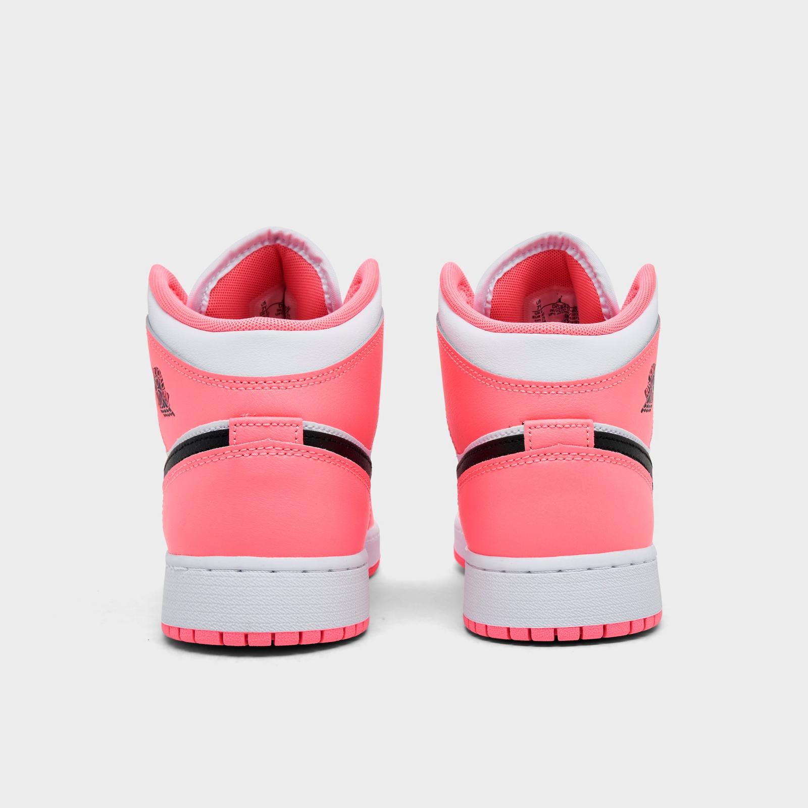 Big Kids' Air Jordan Retro 1 Mid Casual Shoes - Pink Gaze/Black/White - view 4