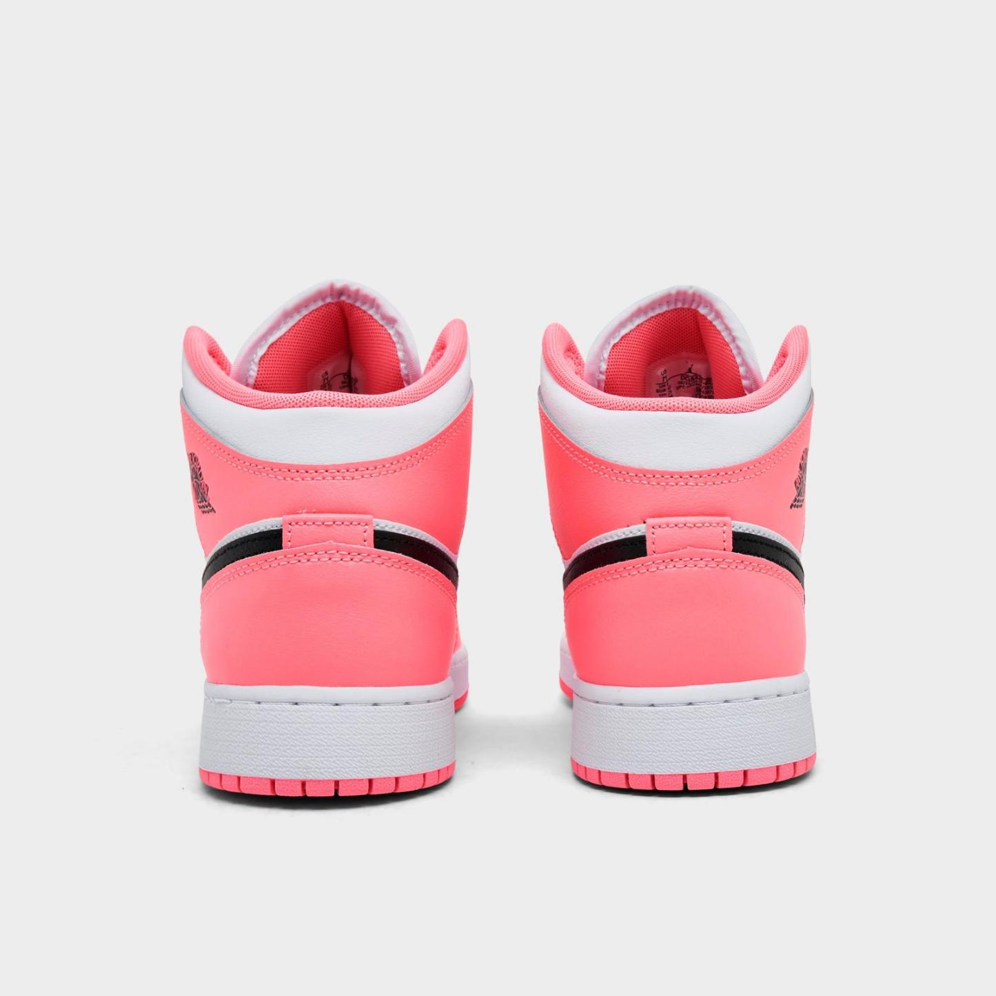 Big Kids' Air Jordan Retro 1 Mid Casual Shoes - Pink Gaze/Black/White - view 4