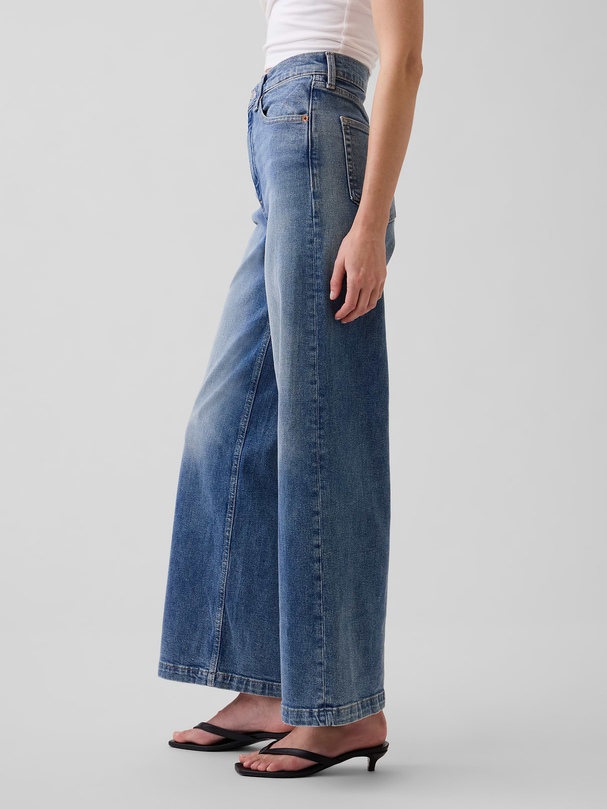 High Rise Stride Wide-Leg Ankle Jeans - Medium indigo
