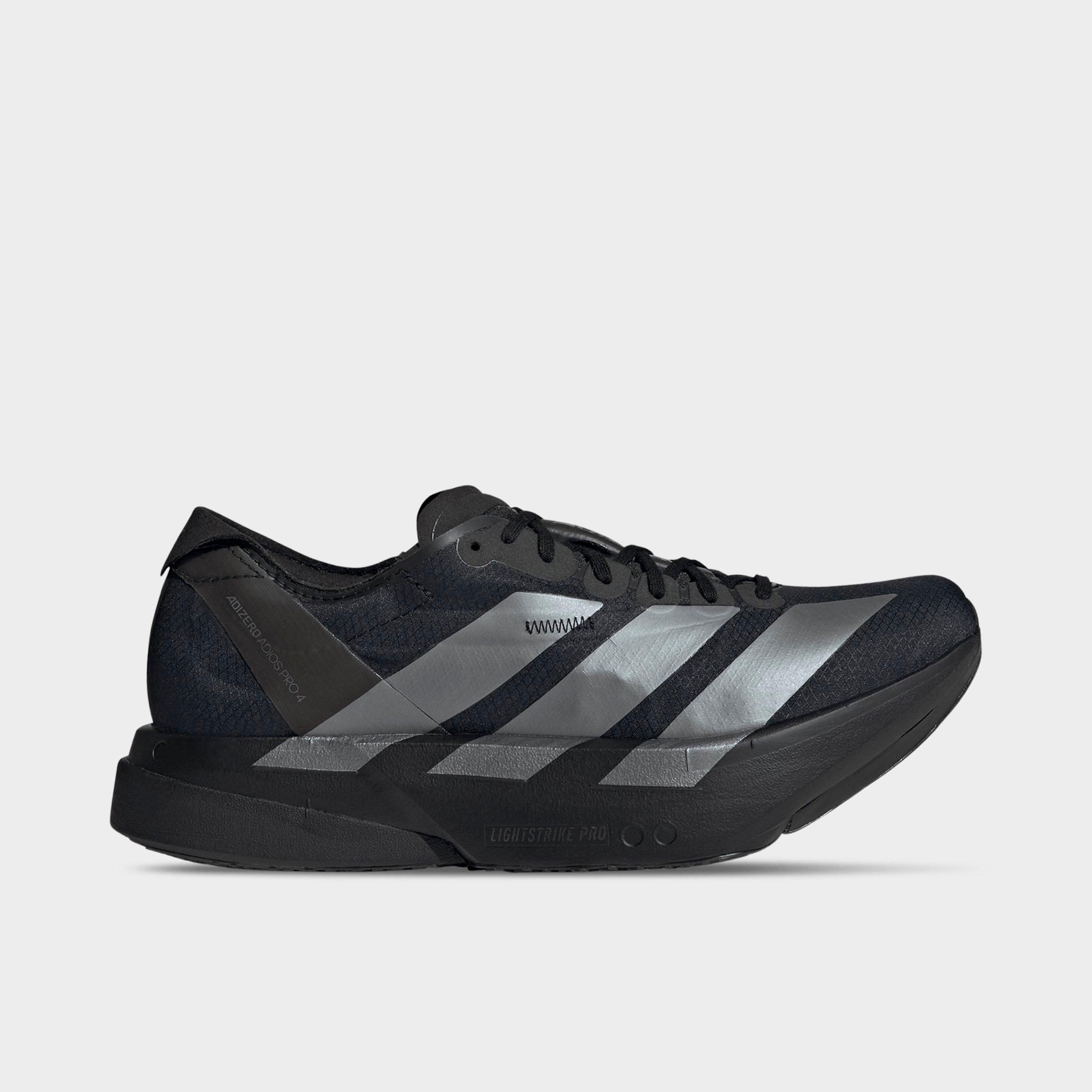 Men's adidas Adizero Adios Pro 4 Running Shoes - Core Black/Iron Metallic/Carbon - Left shoe facing left. Outside of the shoe.