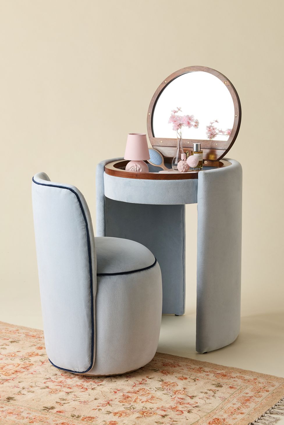 Jane Upholstered Vanity & Stool Set - Sky