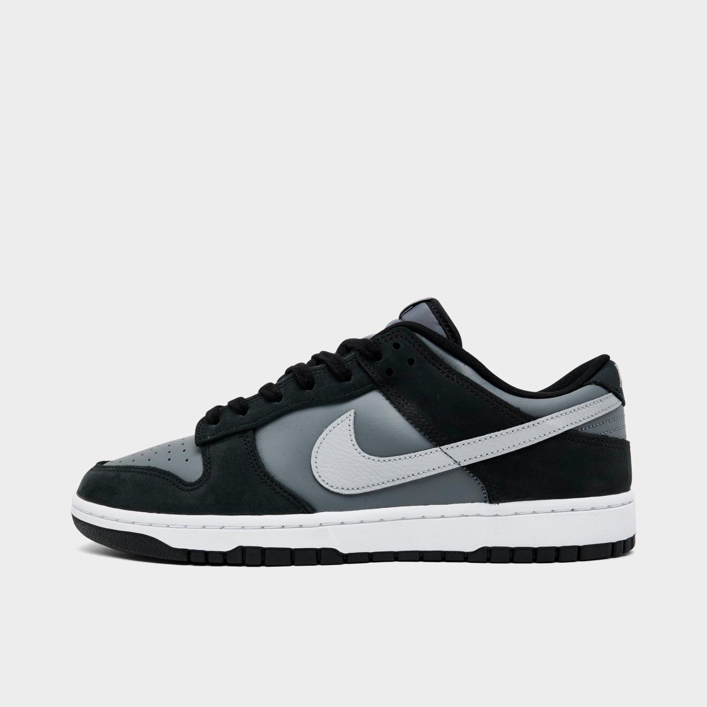 Men's Nithtke Dunk Low Retro Casual Shoes - Part 3 - Black/Light Smoke Grey/Smoke Grey/White - Left shoe facing left. Outside of the shoe.