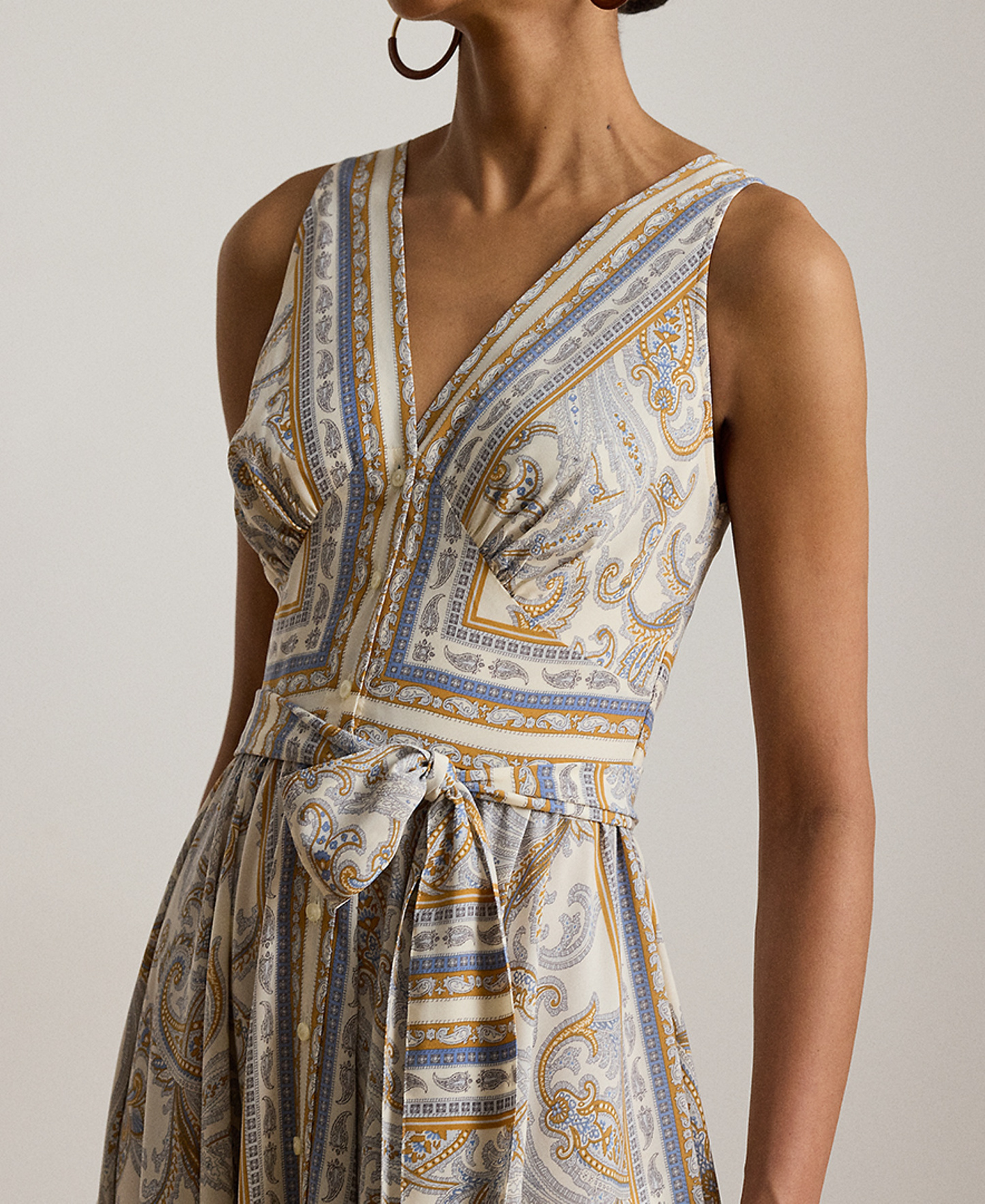 Lauren Ralph Lauren Women's Sleeveless Handkerchief Hem Midi Dress - Cream Multi