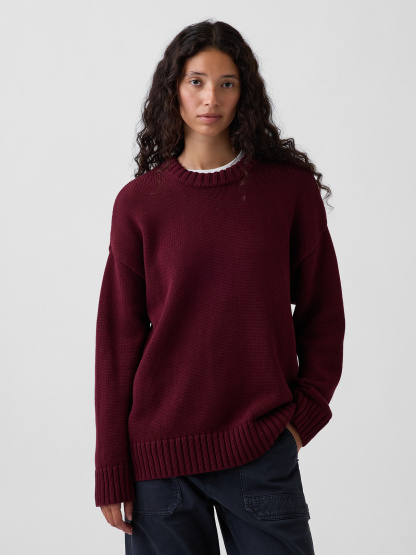 100% Cotton Oversized Sweater - Noir red